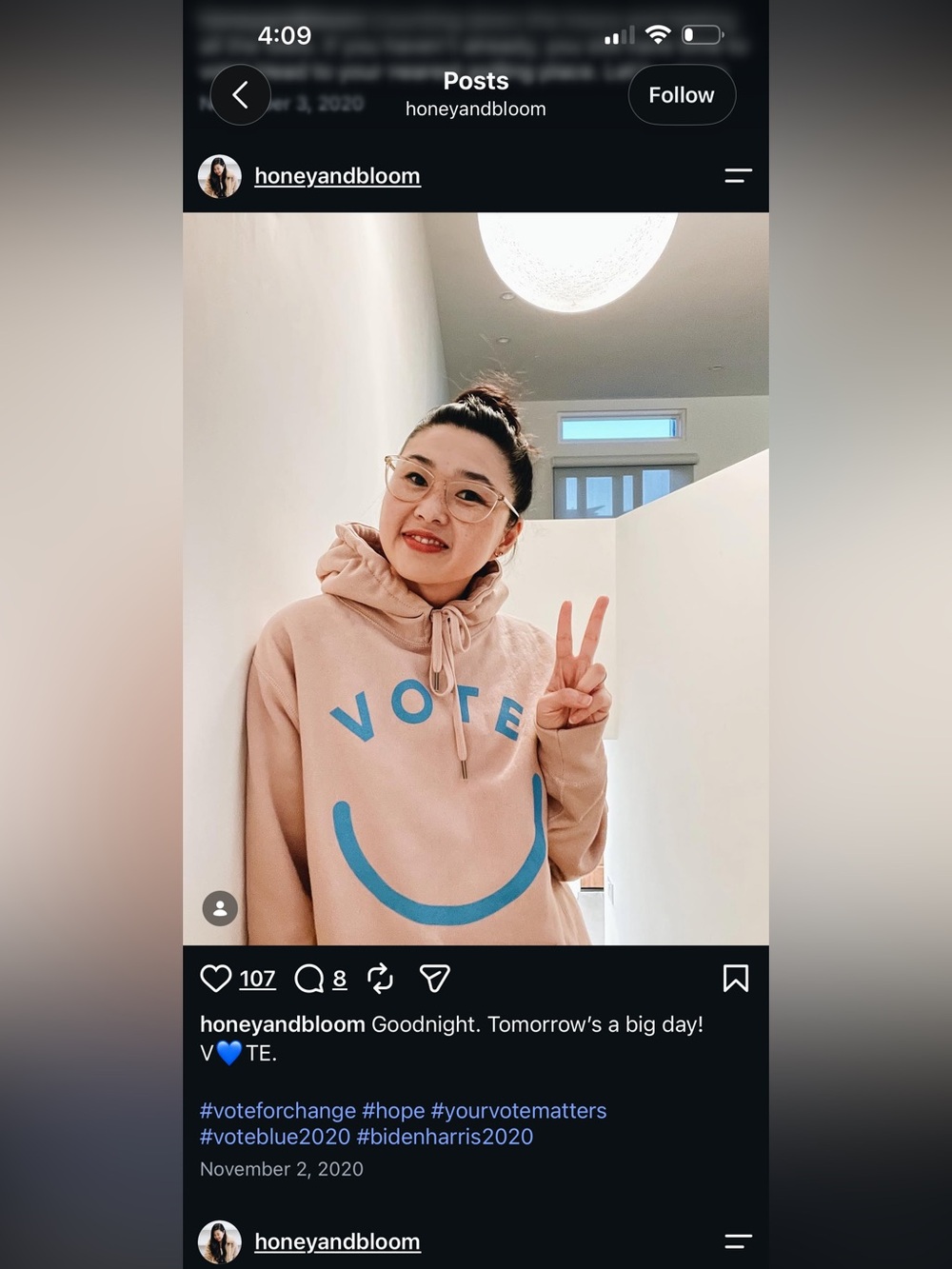 Pink Graphic Pullover Hoodie with Blue 'VOTE' Smile; OG Phenomenal Voter Collab